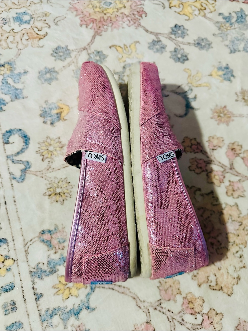 Toms Womens Pink Sparkle Slip-On Loafers Shoes W7 - Picture 8 of 8